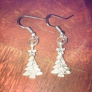 - New silver colored Christmas tree earrings pewter 1 inch